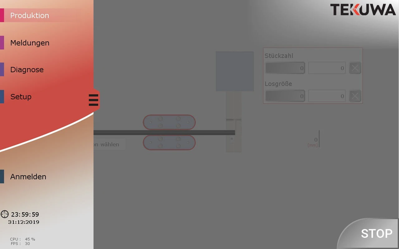 Maschinen-GUI Menü - Navigation und Optionen